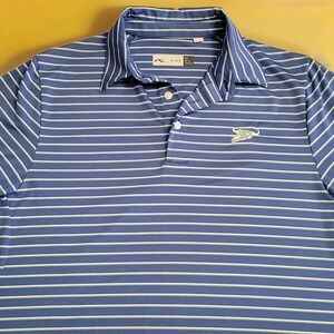 KJUS Polo Mens 50|M Blue Striped Comfort Fit Performance Golf Shirt UPF 50+ Logo